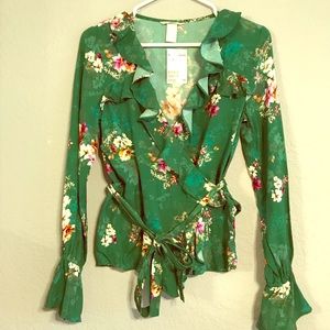H&M green floral shirt, size 2